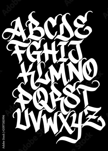 graffiti alphabet Gothic style in black over white