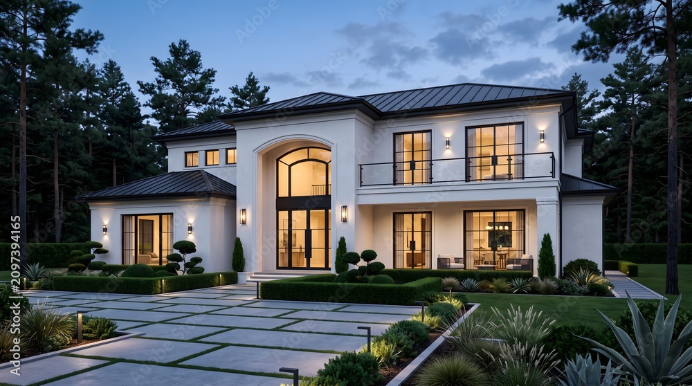 Fototapeta premium Luxury home estate mansion real estate property architecture design exterior residence landscaping elegant house