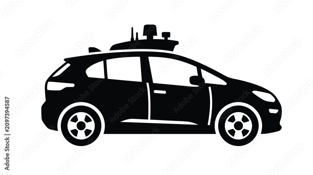 Fototapeta premium Automobile Silhouette With Roof mounted Sensors Black On White Background
