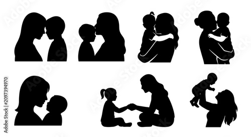 Fotografía 70 Mother and Child Silhouettes, Loving Family Moments, Parental Care Vector Ico