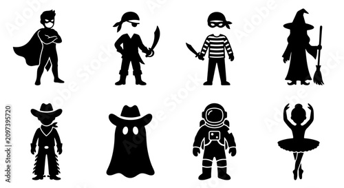 Bild auf Leinwand 70 Vector Costume Icons: Superhero, Pirate, Thief, Witch, Cowboy, Ghost, Astrona