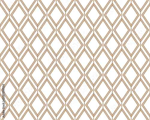 Golden geometric grid seamless pattern with oriental inspired luxury ornament, elegant abstract line design, repeating decorative vector background for wallpaper, packaging, textiles, and branding