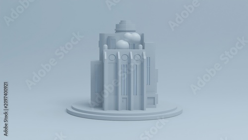 Art Deco Building 3D Model - Minimalist Design, Soft Gray, Studio Background
