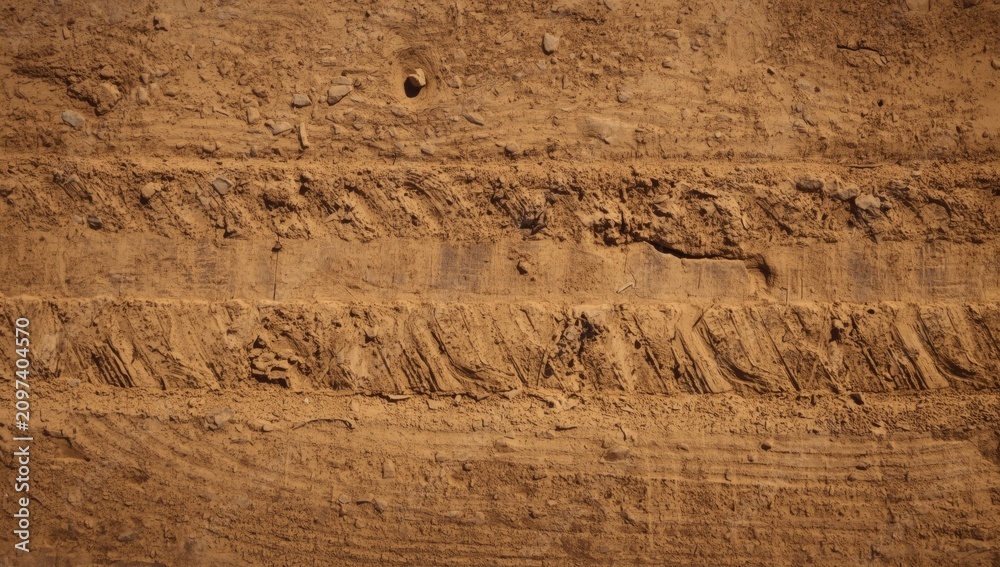 Fototapeta premium Tire tracks in sandy soil background