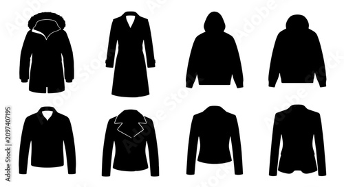 Cuadro en lienzo 70 Collection of Black Silhouette Outerwear Icons: Coats, Jackets, Hoodies, and
