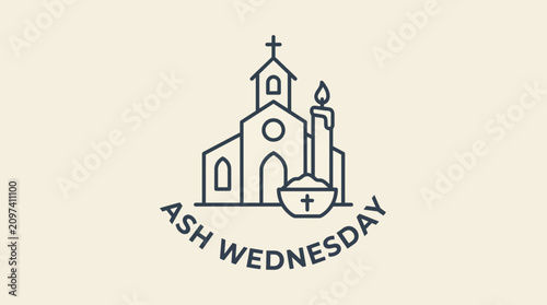 Фотография Ash Wednesday Candle Church Vector Line Art Illustration