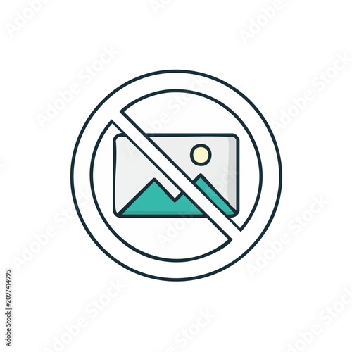 Illustration of a forbidden sign over a landscape image representing no picture available