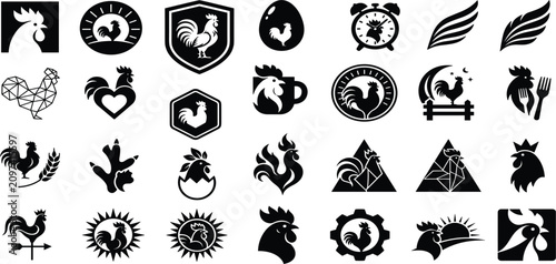фотографія Comprehensive Rooster and Chicken Abstract Logo Icon Set Featuring Black Minimalist Silhouettes for Poultry Farm Branding Restaurant and Creative Graphic Designs