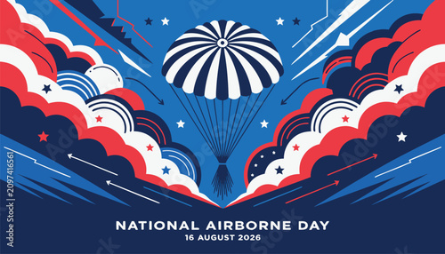 Obraz na płótnie Stylized parachute graphic celebrating national airborne day with vibrant patrio