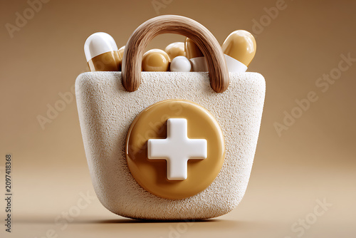 Medical bag, first aid kit, healthcare container, 3D illustration