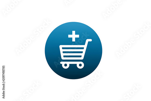 E-commerce shopping cart icon, add to cart symbol, online store button, blue circle