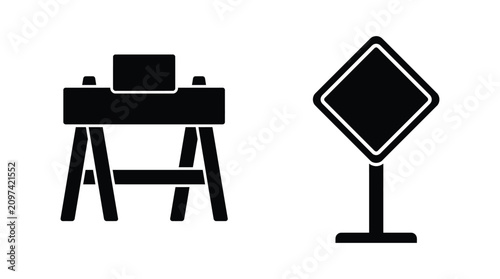 Canvastavla Fragile Package Icons Table And Diamond Shape Black Silhouette