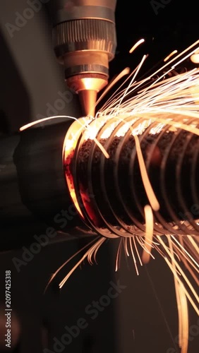 CNC Laser and gas cutting of metal, modern industrial technology.