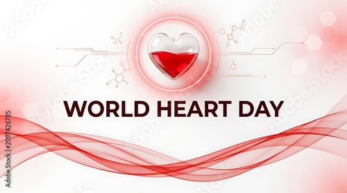 World heart day concept with red heart shape and abstract lines