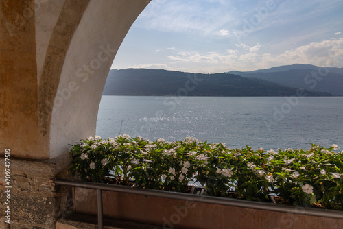 Architectural Portico Overlooking Scenic Italian Lake View