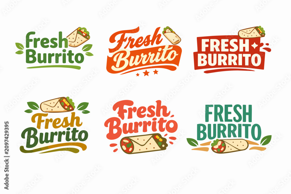 Naklejka premium Burrito food logo set featuring various designs for mexican restaurants, snack bars, or catering services