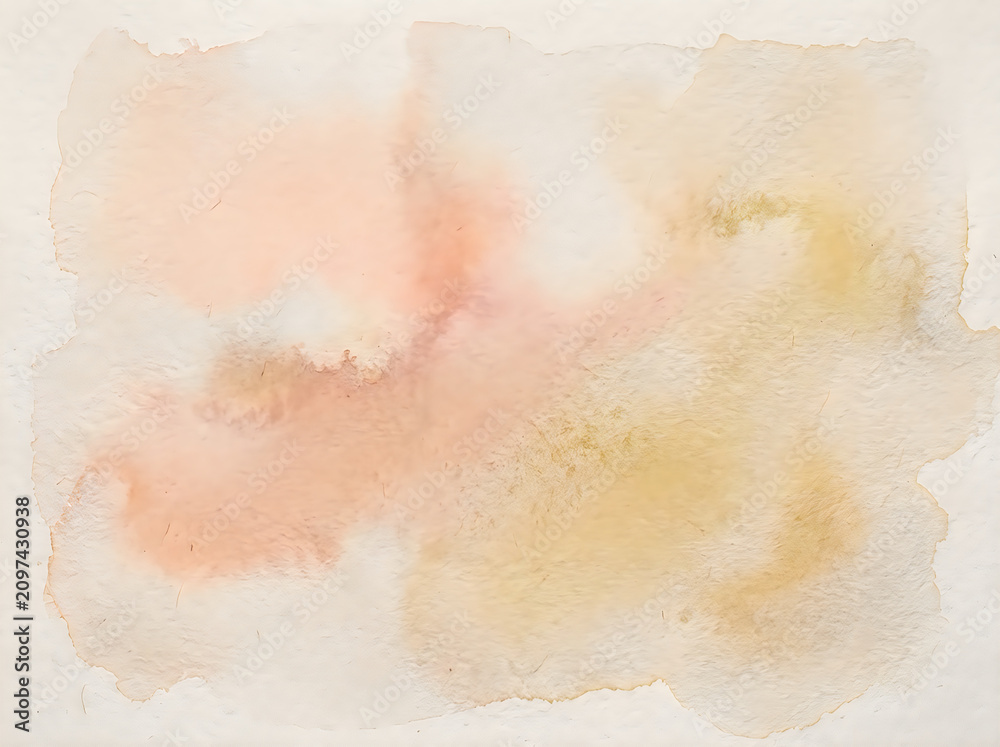 Fototapeta premium Watercolor paint texture with soft peach and yellow hues on white paper background