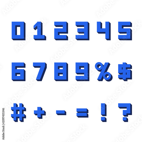Εκτύπωση καμβά Extruded 3d sign numbers and symbols set, cobalt blue 0-9 digits vector
