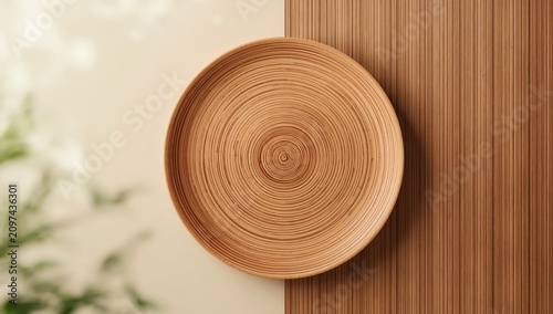 Wooden Plate Displayed on Textured Background in Soft Natural Light