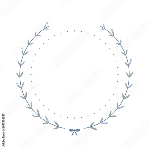 Bild auf Leinwand Wedding laurel wreath frame with berries and inner keyline, dusty blue