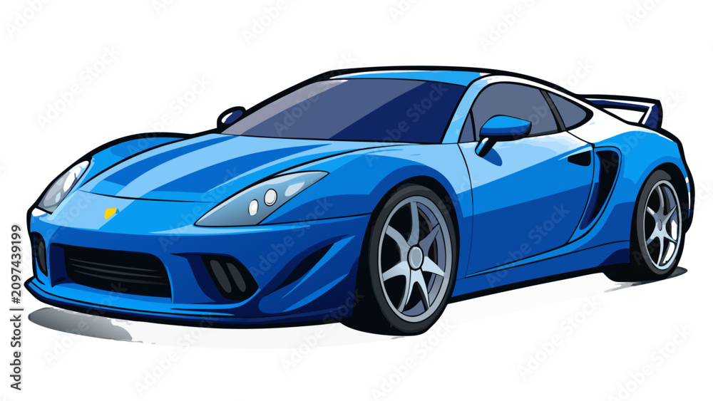Naklejka premium Blue sports car illustration. Modern luxury vehicle vector graphic design.