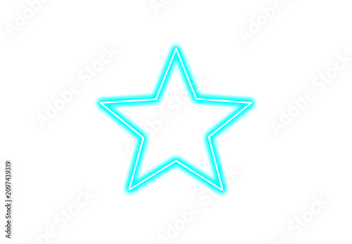 Schilderij op canvas Neon blue glowing star isolated on transparent background
