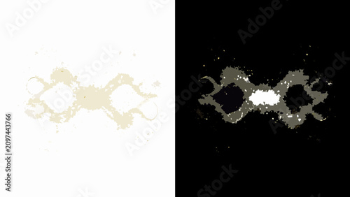 Schilderij op canvas Splattered paint shapes on white and black backgrounds dual tone abstract waterc