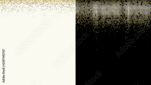 Cuadro en lienzo Golden falling particles pattern with dual backgrounds one white and one black a