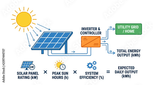 фотографія Solar Energy System Diagram: Sun to Home Power Generation