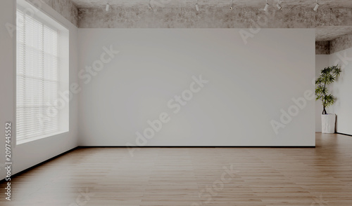 The modern house and tropical living room with mid century modern sofa and white and concrete wall background. 3d render
