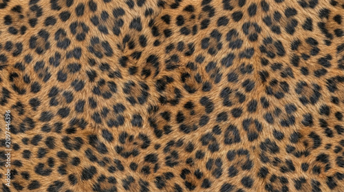 Close up of a detailed leopard fur with distinctive spots in warm brown and black colors suitable for wildlife and animal design projects