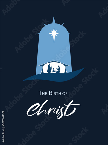 Birth of Christ Nativity scene with silhouettes in the manger. Concept of the Birth of Jesus Christ.