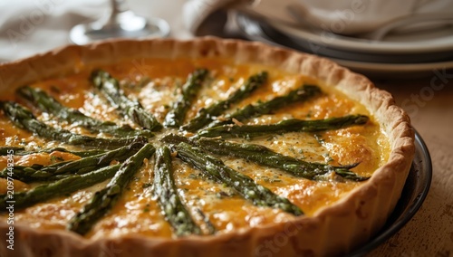 Asparagus quiche in a flaky...