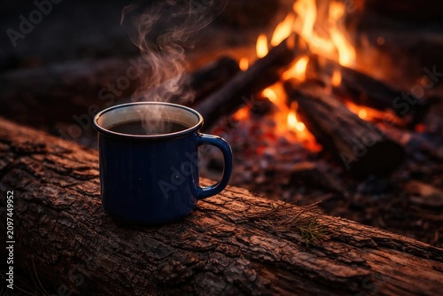 Blue Mug of Coffee with Ste...