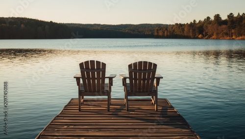 Empty twin chairs on dock b...
