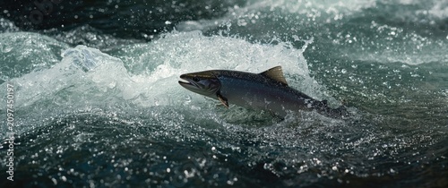 Salmon jumping through turb...