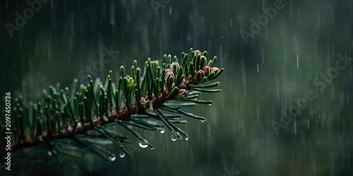 Pine Branch with Rain Dropl...
