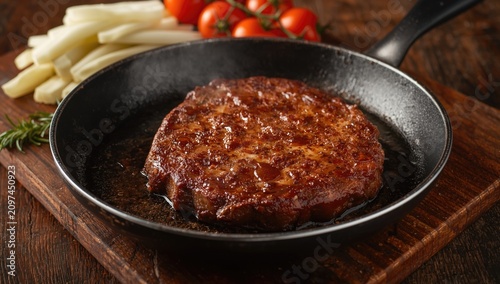 Juicy Beef Patty Sizzling i...