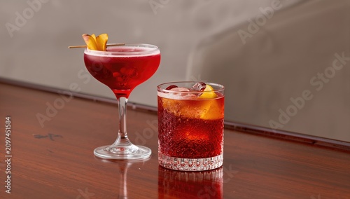 Cocktails on Wooden Bar Top...