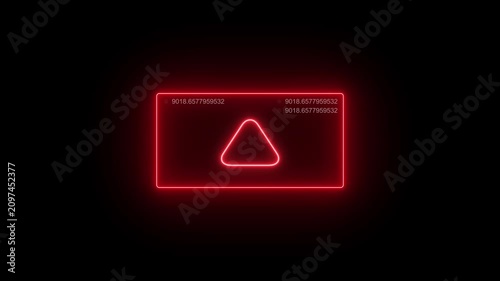 Red neon warning sign with digital glitch effect and data overlay animation alert danger error