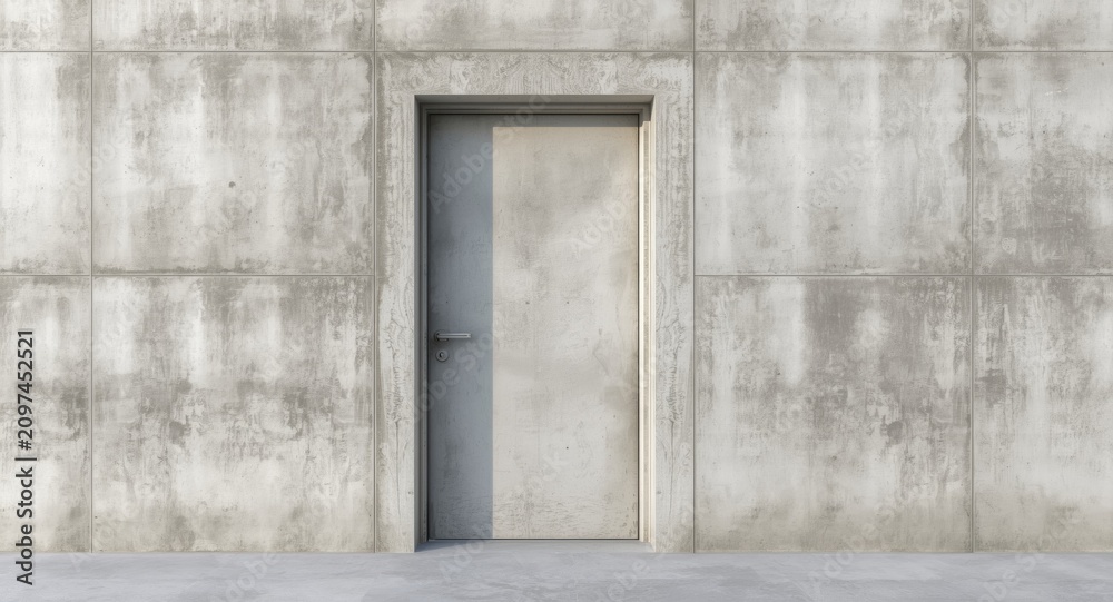 Fototapeta premium Minimalistic Concrete Wall with a Single Doorway in Natural Light