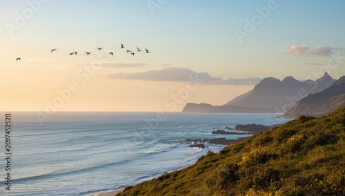 Seagulls Flying Over Serene...