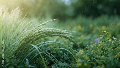Sunlit Grass and Wildflower...
