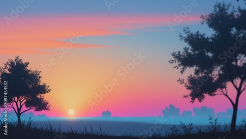 Calm landscape featuring tr...
