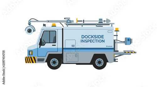 Schilderij op canvas Vector Illustration of a Dockside Inspection Truck with Camera and Equipment