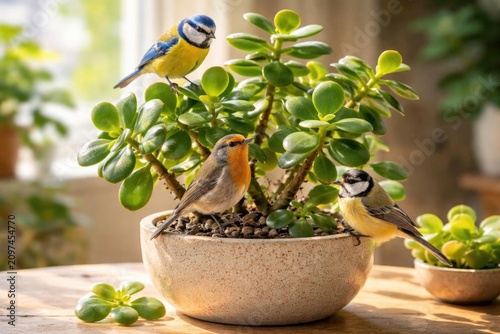 Colorful Birds Sitting on a...