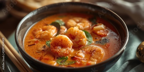Shrimp Tom Yum Soup in a Bl...