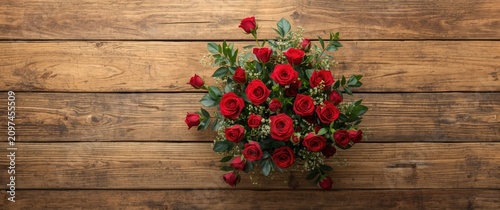Red Roses Bouquet on Wooden...