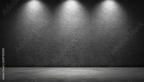 Dimly lit gray wall with th...