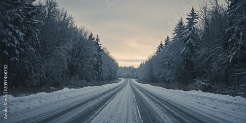 Snow-Covered Road Surrounde...